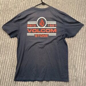 Volcom Shirt Mens Medium Blue Y2K Short Sleeve Graphic‎ Tee Spellout Skate Surf